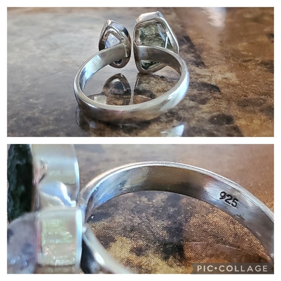 Genuine Czech Moldavite and Herkimer Diamond Ring Size 6 Adjustable - Picture 6 of 8